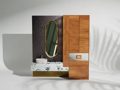 Luxury Wood and Marble Bathroom Vanity Set for Cinema 4d Low-poly 3D model