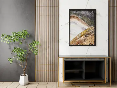 Sideboard with wall panel and flooring 6 3D model