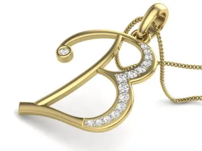 B pendant rose gold curved diamond 3D print model