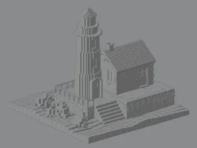 Lighthouse Voxel Low-poly 3D model