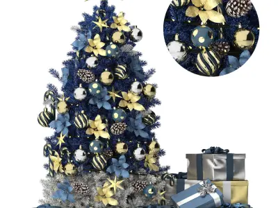 christmas trees and gift boxes collection 01 3D model
