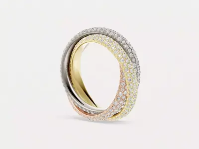 TRI - RING - CLASSIC WITH FULL DIAMONDS 3D print model