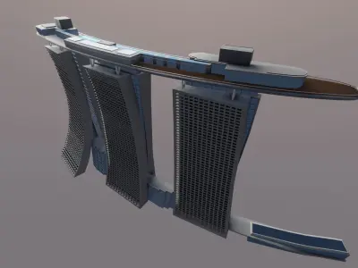 Singapore Marina bay Sands building Low-poly 3D model