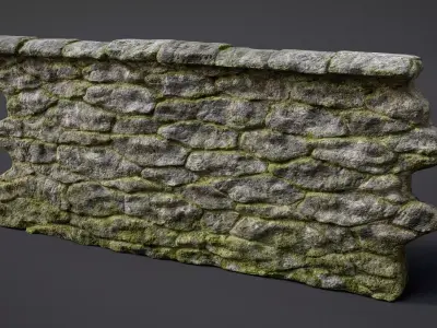 Stone Fence Wall PBR Low-poly 3D model