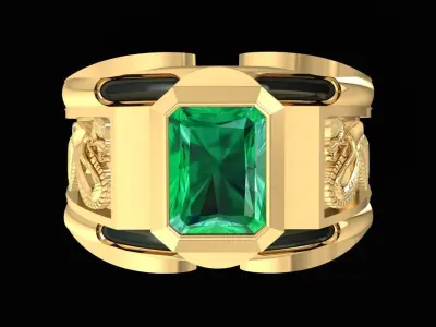Luxury Emerald Cut Dragon Ring for Men 3D Model 2627 3D print model
