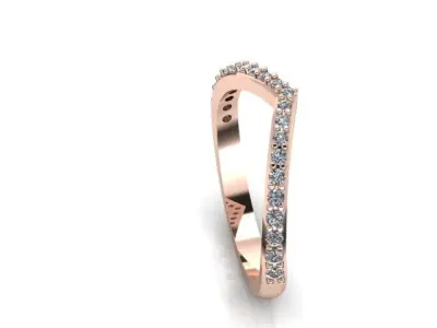V ring gold wedding band with diamonds 3D print model