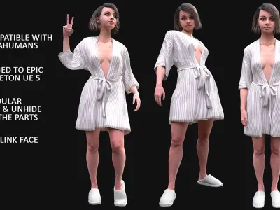 Woman - Bathrobe - Modular - Rigged Low-poly 3D model