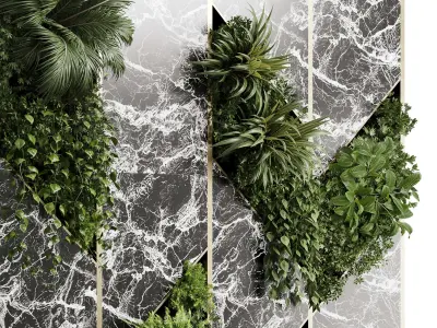 Vertical Wall Garden With marble and metal frame  Low-poly 3D model
