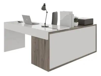 Office desk with computer and decors 3D model