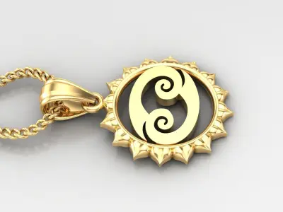 Sun Cancer Light Gold Pendant Version 7 3D print model