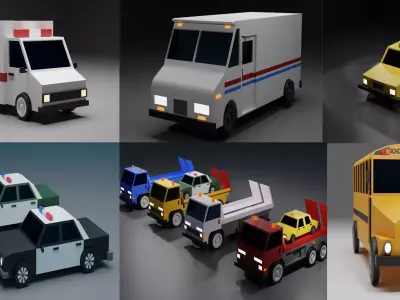 lowpoly Service cars  3D Model Pack