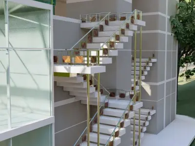 Building modern glass house in woods 3D model