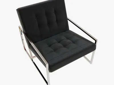 Modern Luxury Chair - Silver Metal  and Black Leather 3D model