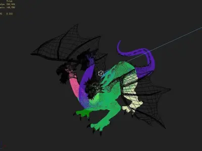 Stone Town Magic Cave - Three Head Stone Dragon 01 3D model