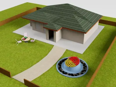 House on lawn 3D model
