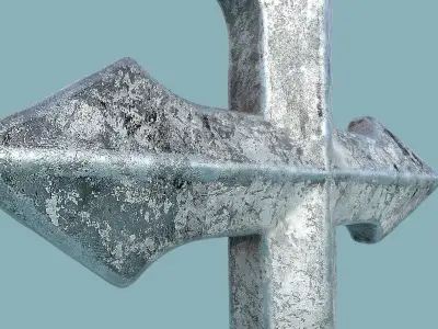 High-Poly Vintage Oxidized Silver Arrow-shaped Cross 3D model