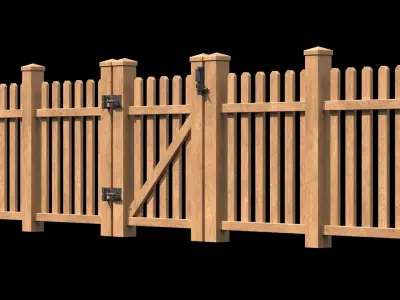 Wooden Fence set PBR 11 Low-poly 3D model