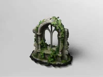 Medieval Ruined Gothic Window Arch 3D model