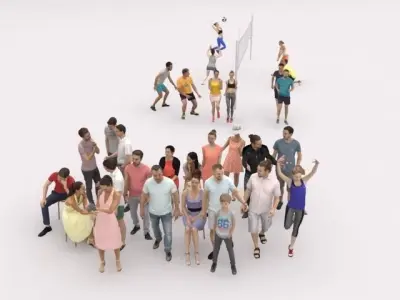 30x MAN WOMAN SUMMER CASUAL SPORT PEOPLE SITTING WOMAN CROWDS Low-poly 3D model