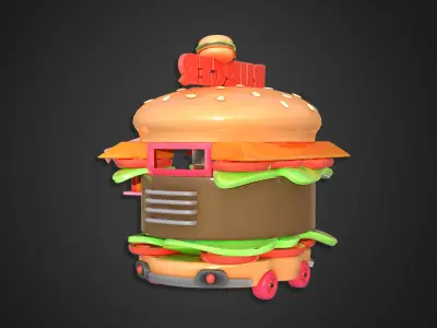 Asset - Cartoons - Food Car -  Hamburger Car 3D model