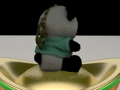 Chinese gold Ingot with panda doll    3D model