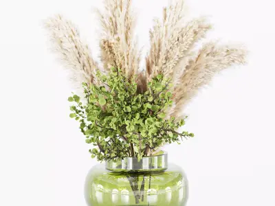 bouqute09 glass vase filled with dried grasses 3D model