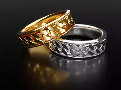 Ring with cuban chain design element Free 3D print model