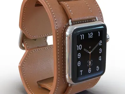 Apple Watch Hermes Cuff 42mm Stainless Steel Case Leather Band 3D model