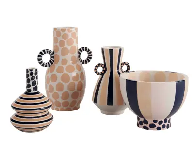 Set of 4 Jennifer Striped and Spotted Ceramic Vase 3D model