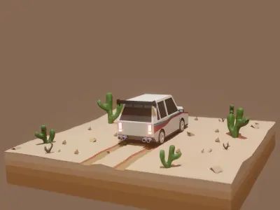 Low Poly Rally car in desert with cactus Low-poly 3D model