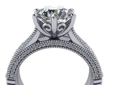 2Carat Diamond Solitaire milgrain Bridal Wedding Ring 3DModel 3D print model