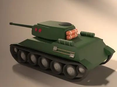 Old tank t-34 cartoon Low-poly 3D model