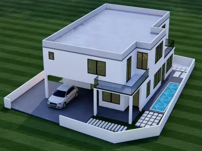 Modern House 3D Model Stylish Contemporary Luxury Home Exterior 3D model