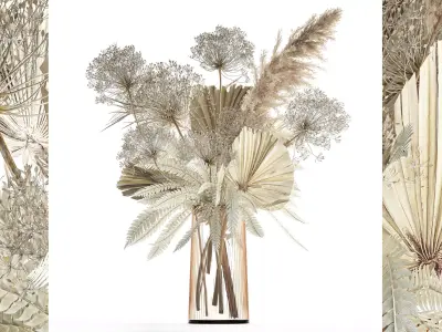 Bouquet Of Dried Flowers Vase Pampas Fern Hogweed 301 3D model