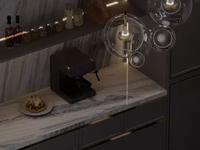 Modern Luxury Home Bar Interior Marble and LED Lighting 3D model