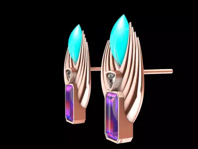 trillion Emerald cut Earrings 3D print model