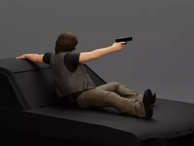 A man on a car aims a gun wearing a vest 3D print model