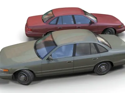 American 90s generic sedan  Low-poly 3D model