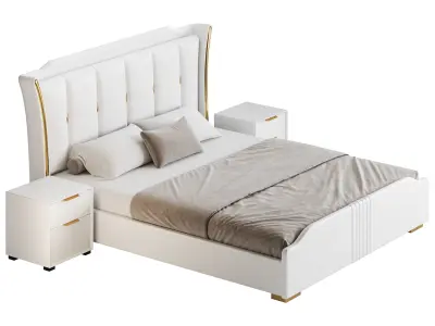Wide Victorian Wingback Bed 3D model