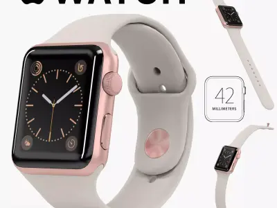 Apple Watch Rose Gold Aluminum Case Stone Sport Band Low-poly 3D model