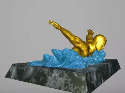 Swimmer 3D model gold statue of man swimming in water 3D print model