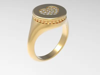 Signet Ring with Heart and Spheric  Orlament 16 3mm  Free 3D print model