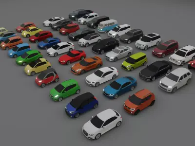 collection of 40 low poly cars 3D models Low-poly 3D model