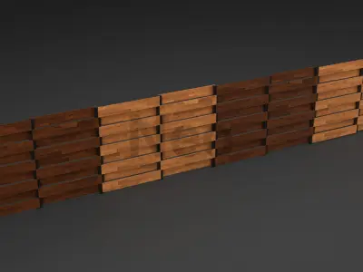 Wooden Fence Pack - Modern Wooden Fence Collection Low-poly 3D model