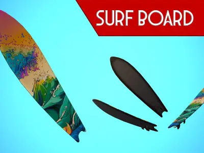 SURF BOARD 14 CARTOON STYLIZED Low-poly 3D model