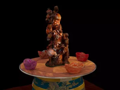  Chinese wood carved sculpture   3D model