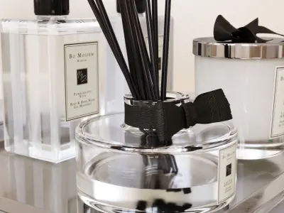 Set of exclusive cosmetics and perfumes on a metal tray 3D model