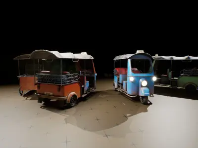 Tuk-Tuk and Rickshaw 3D Vehicle Pack Low-poly 3D model