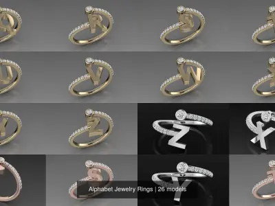 Alphabet Jewelry Rings 3D Model Pack
