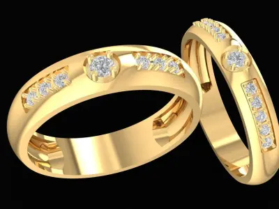 Luxury Couple Rings with Diamond Accents for Men and Women 2631 3D print model